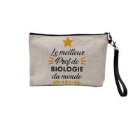 Pochette en Lin - Le Meilleur Prof de Biologie du Monde Collège Lycée Professeur Ecole Education - Trousse Maquillage en Toile Aspect Lin - Trousse de Toilette - 23,5 x15 cm