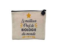Pochette en Lin - Le Meilleur Prof de Biologie du Monde Collège Lycée Professeur Ecole Education - Trousse Maquillage en Toile Aspect Lin - Porte Monnaie - 15 x10 cm