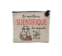 Pochette en Lin - Le Meilleur Scientifique du Monde Science Physique Mathématique Biologie Einstein - Trousse Maquillage en Toile Aspect Lin - Porte Monnaie - 15 x10 cm