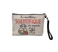 Pochette en Lin - Le Meilleur Scientifique du Monde Science Physique Mathématique Biologie Einstein - Trousse Maquillage en Toile Aspect Lin - Trousse de Toilette - 23,5 x15 cm