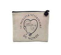 Pochette en Lin - Le Meilleur Vétérinaire du Monde Veto Animaux Docteur - Trousse Maquillage en Toile Aspect Lin - Porte Monnaie - 15 x10 cm