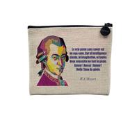 Pochette en Lin - Le Vrai Génie sans Coeur Est Un Non-Sens Mozart Citation Musique Créativité - Trousse Maquillage en Toile Aspect Lin - Porte Monnaie - 15 x10 cm