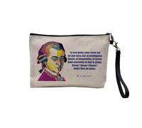 Pochette en Lin - Le Vrai Génie sans Coeur Est Un Non-Sens Mozart Citation Musique Créativité - Trousse Maquillage en Toile Aspect Lin - Trousse de Toilette - 23,5 x15 cm