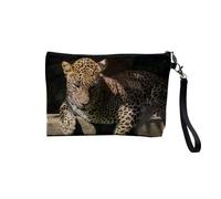 Pochette en Lin - Léopard se Repose sur Une Branche Vie Sauvage - Trousse Maquillage en Toile Aspect Lin - Trousse de Toilette - 23,5 x15 cm