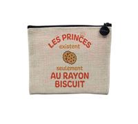 Pochette en Lin - Les Princes existent Seulement au Rayon Biscuit - Trousse Maquillage en Toile Aspect Lin - Porte Monnaie - 15 x10 cm