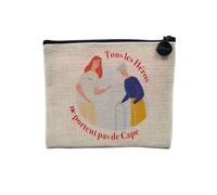 Pochette en Lin - Les Vrais Héros - Aide Soignante Infirmière Métier - Trousse Maquillage en Toile Aspect Lin - Porte Monnaie - 15 x10 cm