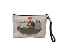 Pochette en Lin - Les Vrais Héros - Barista Métier Café - Trousse Maquillage en Toile Aspect Lin - Trousse de Toilette - 23,5 x15 cm