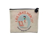 Pochette en Lin - Les Vrais Héros - Docteur Métier Médecin Radiologue - Trousse Maquillage en Toile Aspect Lin - Porte Monnaie - 15 x10 cm