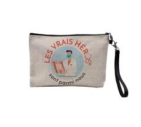 Pochette en Lin - Les Vrais Héros - Docteur Métier Médecin Radiologue - Trousse Maquillage en Toile Aspect Lin - Trousse de Toilette - 23,5 x15 cm