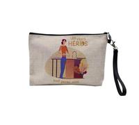 Pochette en Lin - Les Vrais Héros - Femme de Ménage Métier - Trousse Maquillage en Toile Aspect Lin - Trousse de Toilette - 23,5 x15 cm