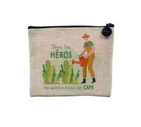 Pochette en Lin - Les Vrais Héros - Jardinier Métier - Trousse Maquillage en Toile Aspect Lin - Porte Monnaie - 15 x10 cm