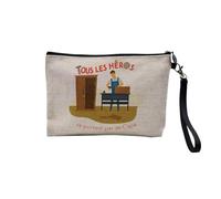 Pochette en Lin - Les Vrais Héros - Menuisier Ebéniste Métier Artisan - Trousse Maquillage en Toile Aspect Lin - Trousse de Toilette - 23,5 x15 cm