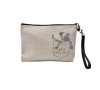 Pochette en Lin - Let's Chill Out Poche Surprise Illustration Dessin - Trousse Maquillage en Toile Aspect Lin - Trousse de Toilette - 23,5 x15 cm
