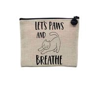 Pochette en Lin - Let's Paws and Breathe Cat Pets - Trousse Maquillage en Toile Aspect Lin - Porte Monnaie - 15 x10 cm