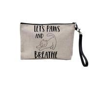 Pochette en Lin - Let's Paws and Breathe Cat Pets - Trousse Maquillage en Toile Aspect Lin - Trousse de Toilette - 23,5 x15 cm
