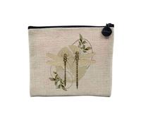 Pochette en Lin - Libellules Amoureuses Minimaliste Biologie Illustration Ancienne - Trousse Maquillage en Toile Aspect Lin - Porte Monnaie - 15 x10 cm