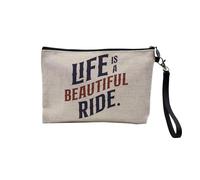 Pochette en Lin - Life is a Beautiful Ride Motorcycle Big Bike Cafe Racer - Trousse Maquillage en Toile Aspect Lin - Trousse de Toilette - 23,5 x15 cm