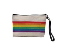 Pochette en Lin - Lignes Arc en Ciel LGBT Pride Drapeau Gay Lesbien - Trousse Maquillage en Toile Aspect Lin - Trousse de Toilette - 23,5 x15 cm