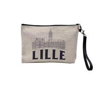 Pochette en Lin - Lille Minimalist Ville France Nord Histoire - Trousse Maquillage en Toile Aspect Lin - Trousse de Toilette - 23,5 x15 cm