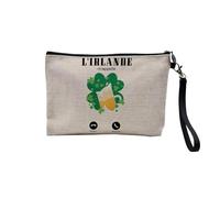 Pochette en Lin - L'Irlande m'appelle Bière Trèfle St Patrick Culture - Trousse Maquillage en Toile Aspect Lin - Trousse de Toilette - 23,5 x15 cm