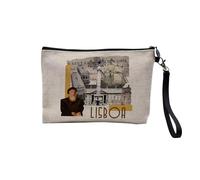 Pochette en Lin - Lisboa Collage Lisbonne Portugal Voyage Tourisme - Trousse Maquillage en Toile Aspect Lin - Trousse de Toilette - 23,5 x15 cm