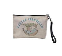 Pochette en Lin - Little Mermaid Whale Cute Original Design - Trousse Maquillage en Toile Aspect Lin - Trousse de Toilette - 23,5 x15 cm