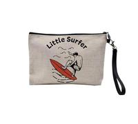 Pochette en Lin - Little Surfer Sport Enfant Surf Plage - Trousse Maquillage en Toile Aspect Lin - Trousse de Toilette - 23,5 x15 cm