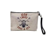 Pochette en Lin - Look Twice Save a Life Motorcycle Big Bike Cafe Racer Old Bike - Trousse Maquillage en Toile Aspect Lin - Trousse de Toilette - 23,5 x15 cm