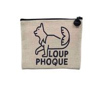 Pochette en Lin - Loup-Phoque Humour Animaux Loufoque Jeu de Mot - Trousse Maquillage en Toile Aspect Lin - Porte Monnaie - 15 x10 cm
