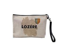Pochette en Lin - Lozère 48 Département Mende Carte Ancienne Rare - Trousse Maquillage en Toile Aspect Lin - Trousse de Toilette - 23,5 x15 cm