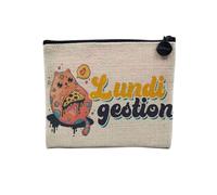 Pochette en Lin - Lundi-Gestion Humour Jeu de Mot Nourriture - Trousse Maquillage en Toile Aspect Lin - Porte Monnaie - 15 x10 cm