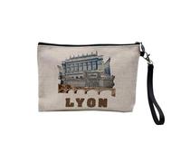 Pochette en Lin - Lyon Collage France Ville Est Culture - Trousse Maquillage en Toile Aspect Lin - Trousse de Toilette - 23,5 x15 cm