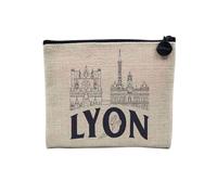 Pochette en Lin - Lyon Minimalist France Ville Est Culture - Trousse Maquillage en Toile Aspect Lin - Porte Monnaie - 15 x10 cm