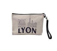 Pochette en Lin - Lyon Minimalist France Ville Est Culture - Trousse Maquillage en Toile Aspect Lin - Trousse de Toilette - 23,5 x15 cm