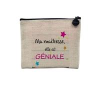 Pochette en Lin - Ma Maîtresse Elle est géniale Étoiles Multicolores - Trousse Maquillage en Toile Aspect Lin - Porte Monnaie - 15 x10 cm