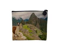 Pochette en Lin - Machu Picchu Lama Selfie Peru Incas - Trousse Maquillage en Toile Aspect Lin - Porte Monnaie - 15 x10 cm