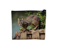 Pochette en Lin - Magnifique Chat Tigre Europeen Yeux Vert Belle Photo - Trousse Maquillage en Toile Aspect Lin - Porte Monnaie - 15 x10 cm