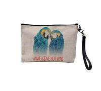 Pochette en Lin - Make Love Not War Perroquet Collage Vintage Illustration Art Animal Oiseau Hippie - Trousse Maquillage en Toile Aspect Lin - Trousse de Toilette - 23,5 x15 cm