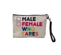 Pochette en Lin - Male Female Who Cares LGBTQ+ Trans Non-Binary - Trousse Maquillage en Toile Aspect Lin - Trousse de Toilette - 23,5 x15 cm