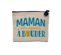 Pochette en Lin - Maman m'a Appris à Bouder Blague Humour - Trousse Maquillage en Toile Aspect Lin - Porte Monnaie - 15 x10 cm