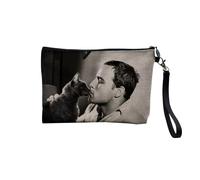 Pochette en Lin - Marlon Brando Chat Noir Mignon Acteur Cinema Photo Vintage - Trousse Maquillage en Toile Aspect Lin - Trousse de Toilette - 23,5 x15 cm