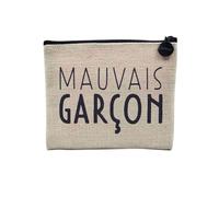 Pochette en Lin - Mauvais Garçon Humour France Homme - Trousse Maquillage en Toile Aspect Lin - Porte Monnaie - 15 x10 cm