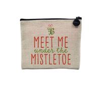 Pochette en Lin - Meet me Under The Mistletoe Noel Hiver Cadeau Père Noel - Trousse Maquillage en Toile Aspect Lin - Porte Monnaie - 15 x10 cm