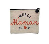 Pochette en Lin - Merci Maman Mère Amour Coeur Reconnaissance - Trousse Maquillage en Toile Aspect Lin - Porte Monnaie - 15 x10 cm