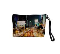 Pochette en Lin - Metropole de Nuit Lumiere Traffic - Trousse Maquillage en Toile Aspect Lin - Trousse de Toilette - 23,5 x15 cm