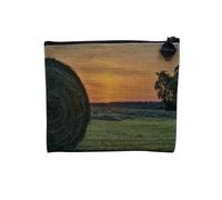 Pochette en Lin - Meule de Paille Soleil Couchant sur Les Champs Moissons Été - Trousse Maquillage en Toile Aspect Lin - Porte Monnaie - 15 x10 cm