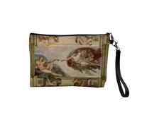 Pochette en Lin - Michel-Ange La Création d'Adam Fresque Vatican - Trousse Maquillage en Toile Aspect Lin - Trousse de Toilette - 23,5 x15 cm