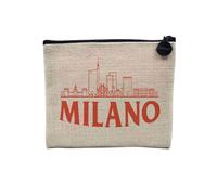 Pochette en Lin - Milano Minimalist Milan Italie Voyage Mode - Trousse Maquillage en Toile Aspect Lin - Porte Monnaie - 15 x10 cm