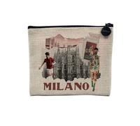 Pochette en Lin - Milano Vintage Milan Italie Voyage Mode - Trousse Maquillage en Toile Aspect Lin - Porte Monnaie - 15 x10 cm