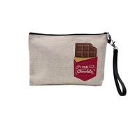 Pochette en Lin - Milk Chocolate Surprise Pocket Illustration Drawing - Trousse Maquillage en Toile Aspect Lin - Trousse de Toilette - 23,5 x15 cm